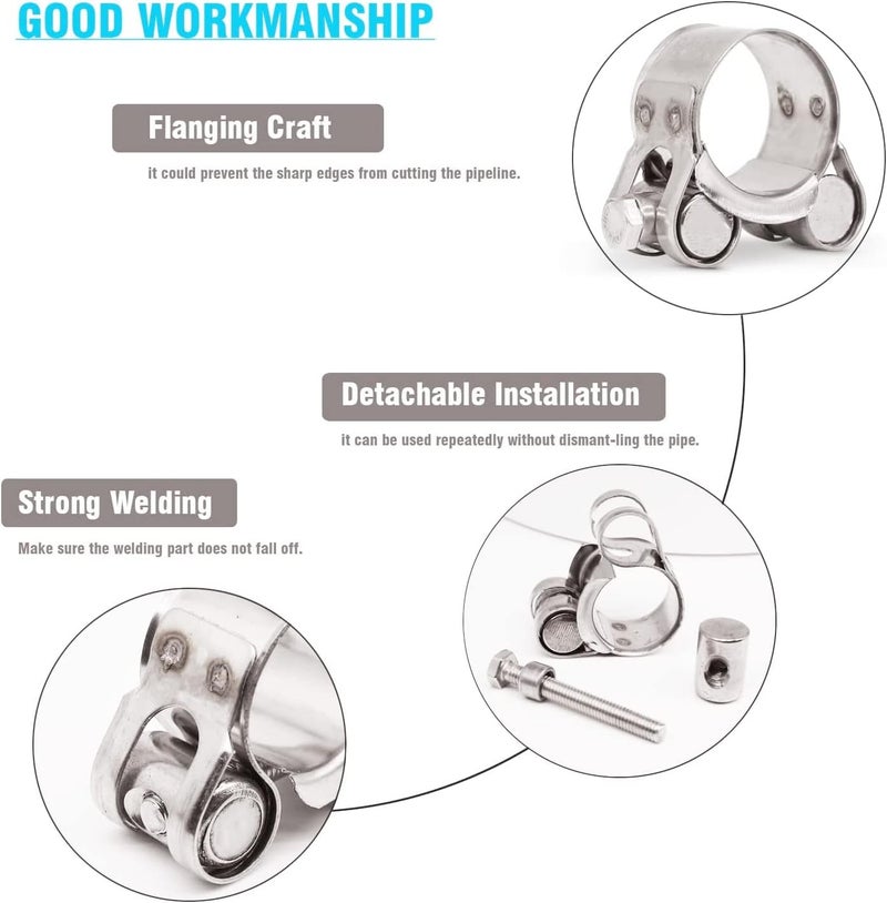 PEROMI 4 Pack 26-28mm T-Bolt Hose Clamp,Stainless Steel_304Intercooler Pipe Tube Clamps,Turbo Pipe Clamps,Clamp Adjustable Range 1.02"-1.1” Silver - Image 4